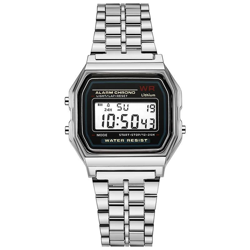Retro Digital Watch — Unisex Vintage Style, Steel Bracelet